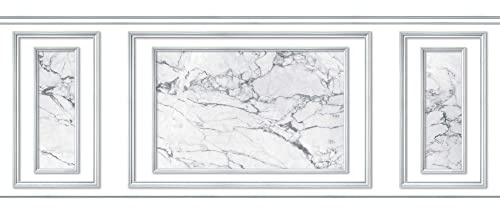 PLAGE Papier peint intissé marbre blanc, imitation boiseries, 75 cm X 200 cm, décor unique et contemporain, pour une ambiance chaleureuse et élégante.