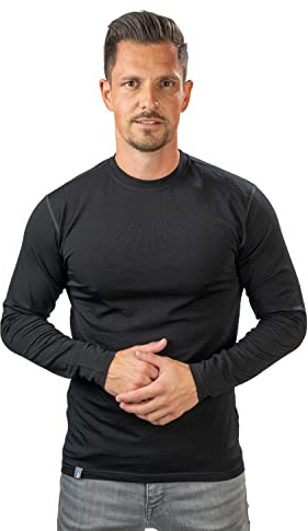 ALPIN LOACKER CORESPUN Merino Langarmshirt Herren 150 g/m2, das leichte I Thermooberteil atmungsaktiv I Sport Funktionsshirt für Wandern und Outdoor Sport, Schwarz M