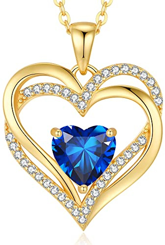CDE Kette Damen Herzkette 925 Sterling Silber Geburtsstein Halsketten Schmuck Herz Anhänger Weihnachten Valentinstag Muttertags Geschenk Hochzeit Jubiläum Geburtstag Frau Freundin Mama