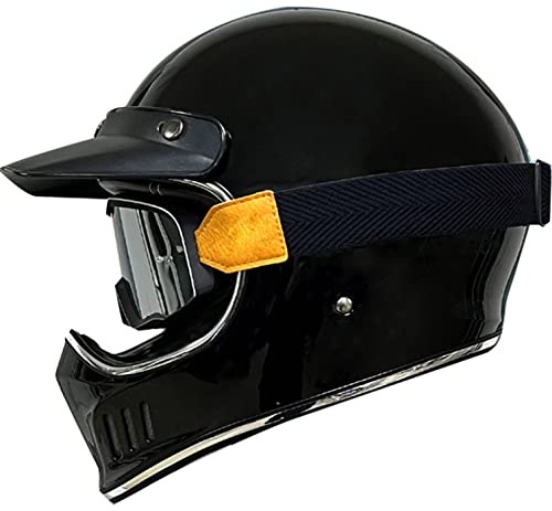 Classic Retro Motorradhelm Integralhelm mit Goggles Motorradhelm Klapphelm Integralhelm Lackierte Schale, Biker Touring Helm, Full-Face, für Erwachsene Männer Women,ECE-Zugelassener
