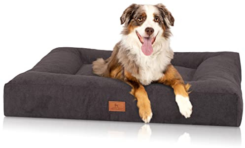 Knuffelwuff orthopädisches Hundebett aus kuscheligem Velours mit Handwebcharakter Sofia 120x100cm Schwarz - Abnehmbarer Bezug - waschbar - für große, mittelgroße und kleine Hunde