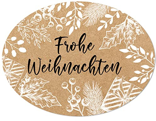 Weihnachtsetiketten Frohe Weihnachten, 200 Stück: Etiketten-Rolle, Weihnachtssticker, Premium Weihnachtsaufkleber Selbstklebend, Aufkleber Geschenke Kraftpapier, made in Germany 6 x 4,5 cm
