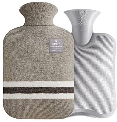 König Design XXL Wärmflasche weicher Plüsch Bezug 2L Wärmflaschen Bettflasche Handwärmer (Hell Grau, 2 Liter)
