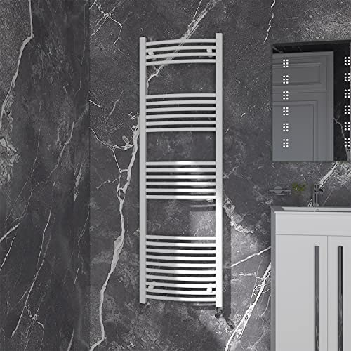 NRG Gloss White Curved Central Heating Towel Rail Bathroom Heated Rad Radiators Ladder Warmer - 1600×500mm