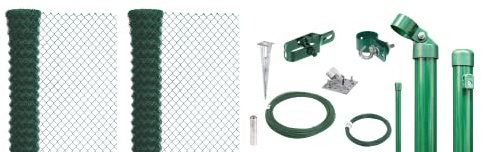 Alberts 632212 Maschendrahtzaun als Zaun-Komplettset, mit Einschlagbodenhülse | verschiedene Längen und Höhen | grün | Höhe 150 cm | Länge 40 m