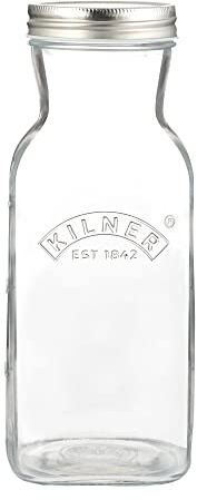 Kilner Saucen- & Saftflasche zum Befüllen 1L, auslaufsichere Saftflaschen zum Einkochen und Konservieren von Säften und Saucen, BPA-freie Glasflaschen zum Befüllen mit Mess-Skala und Etikett
