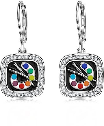 Boucles d'oreilles colorées avec pinceau, cadeau pour professeur d'art, cadeau d'artiste pour femmes et filles amateurs d'art, Argent sterling