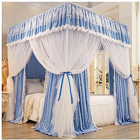 Betthimmel Modernes Luxusbett Baldachin, Vier Jahreszeiten Doppeldecke Bettvorhang, 360° Schützendes Einzelbett Baldachin, Für 1.5m/1.8m/2m Bett, Einfach Zu Montieren (Color : Blue, Size : 150x200x2