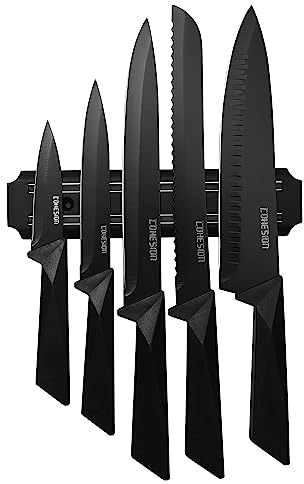5PCS Kitchen Knife Set with Magnetic Knife Holder for Wall, Ultra Sharp Kitchen Knives Set with Sheathes and Gift Box for Multipurpose Cooking with Ergonomic Handle