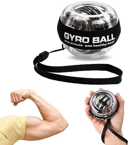 Wisebom Bola Giroscopio de Ejercicio, Entrenador de Mano Giroscópico Bola de Muñeca, Autostart Energy Ball Bola de Potencia Gyro Ball para Entrenar la Mano y Brazos Accesorios de Fitnessde, Negro