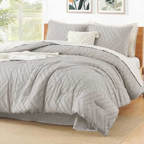 Litanika Linen King Comforter Set, 3 Pieces Lightweight Gray Tufted Bedding Sets, Down Alternative Comforter Fluffy Bed Set Gift Choice