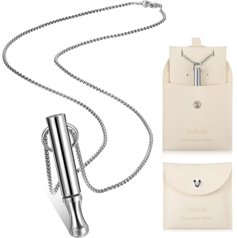 Fiada Angstlinderung Halskette Edelstahl Achtsames Atmen Halskette Tiefe Atemübung Halskette mit Tragbarer Schmucktasche für Herren Damen Stressabbau Entspannung Meditation (Klassischer Stil)
