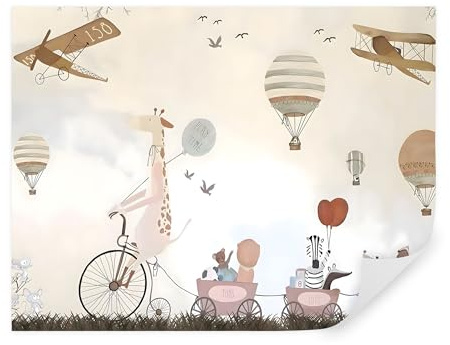 TAPEKO Papel Pintado Infantil 260x180 cm Mundo infantil, Animales, Globos, Aviones Fotomurales para Niños y Niñas Prémium Interior Papel Pintado Pared u08348