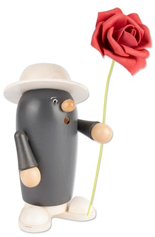 Holzwaren Egermann Rauchmann/Räucherfigur Rudi aus Holz - Motiv: mit Rose - Maße: ca. 9 x 8 x 20 cm - Made in Germany