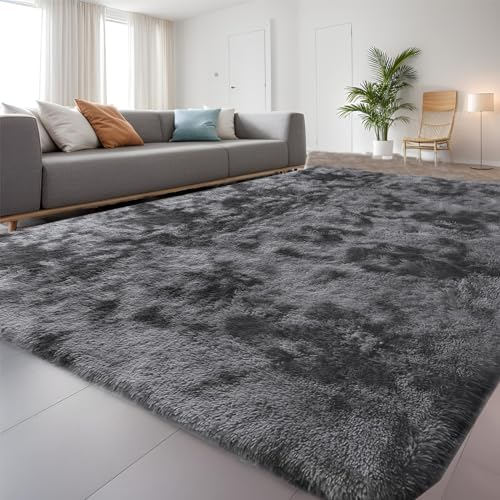 QUINZI Weiche Teppich 180x270 Hochflorteppiche Moderne Flauschige Teppich Schlafzimmer Wohnzimmer Kinderzimmer Zottelteppiche rutschfeste teppiche (Dunkelgrau)