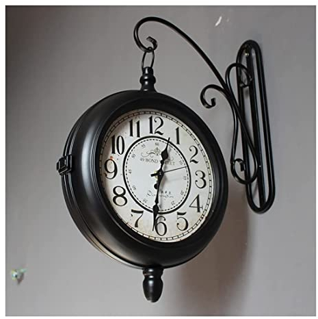Antik Retro Bahnhofsuhr Vintage doppelseitige Wanduhr, 360 Grad drehendem europäischer Stil doppelseitiger antiker Wanduhr, Innen- und Außenbahn-Bahnhofsuhr for Terrassenpandgintengarten im Freien im