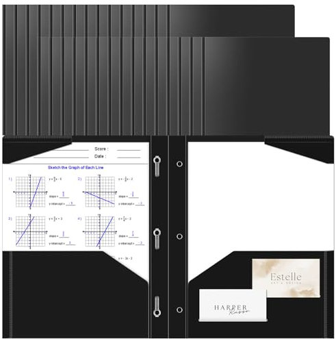 Briartw 30 schwarze Aktenordner, robuster Kunststoff-Taschen-Ordner mit Zinken für Briefpapier, 2 Taschen und 3 Zinken, sowie 2 Kartenfächer, Taschenordner für Büro und Schulpersonal oder Studenten