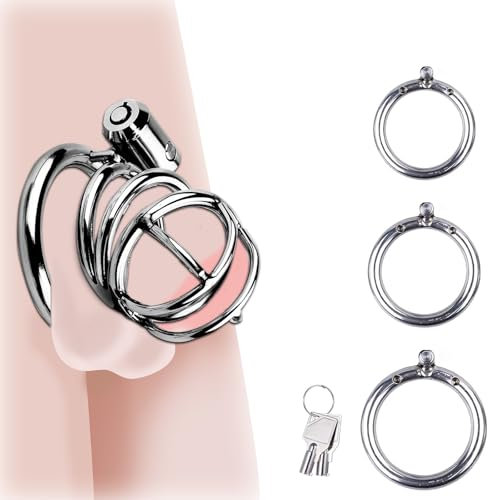HXLXW Neuer Edelstahl Peniskäfig Mit 3 Ring Keuschheitskäfig Metall Click Lock Cock Cage SM Bondage Penis Käfig Chastity Cage Keuschheit Sex Toy Extrem Sexspielzeug für Männer