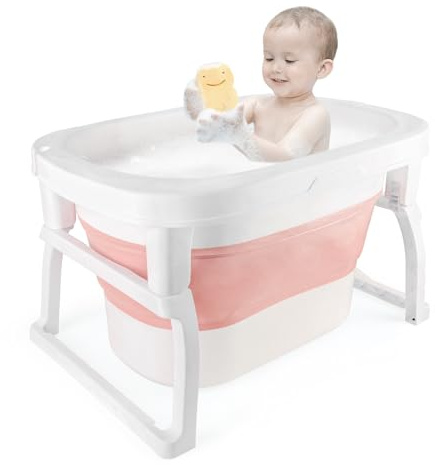 Supfine Faltbare Babybadewanne Mit Badewannensitz - Für Mädchen Oder Jungen - Von Der Geburt Bis 3 Jahre, Mit Rutschfestem Standfuß (JE499-Rosa)