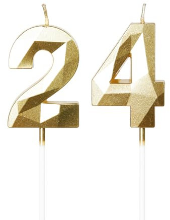 Yiran Velas de cumpleaños número 24, velas doradas con el número 24, decoraciones para tartas para fiestas de cumpleaños, suministros de celebración de aniversario de boda