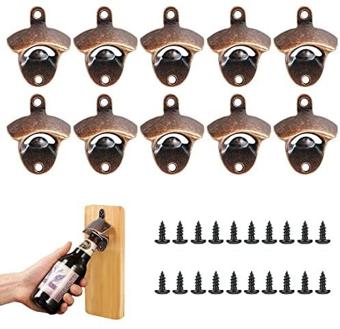 Mutiwill 10 Pcs Wall Mounted Bottle Opener with 20 Screws Beer Bottle Opener for Wall Retro Style Beer Opener for Game Room Club Kitchen Vintage Rustic Bar
