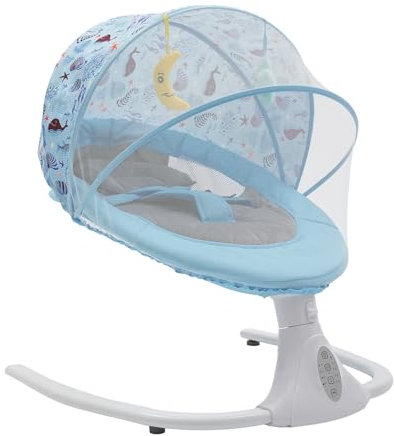 Babywippe für Kinder mit Fernbedienung & Bluetooth, Zeiteinstellung, Max Tragfähigkeit 18kg, Automatische Schaukel, für Babys 0 bis 18 Monaten (Blau)