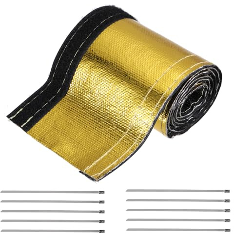 sourcing map Heat Shroud Sleeve Aluminized Gold Sleeving 30mm 1-1/4 Inch ID x 100cm 3.3FT Heat Cable Sleeving for Hose Wire Heat Protection with Hook&Loop,10PCS Stainless Steel Ties