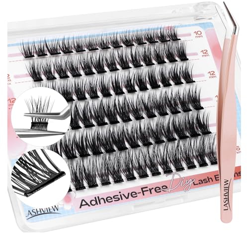 LASHVIEW Selbstklebende Wimpern, D Curl Press On Wimpern Set Vorgeklebte Wimpern Mit Applikator, Kein Kleber Kein Entferner Benötigt DIY Wimpernverlängerung Set 10-16mm (N06 60Pcs)