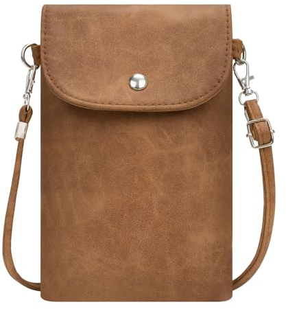 Toptime Handytasche zum Umhängen, Wildleder Umhängetasche Damen Klein mit Verstellbarem Schultergurt, Vintage Braun Crossbody Bag Damen Klein, Handy Umhängetasche für Shopping, Dating, Feiertage