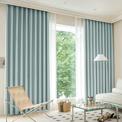 Ayoiow Vorhänge Blickdicht Nach Maß, Thermovorhang Kälteschutz Mit Ösen, Polyester Thermovorhang 2Er Set, Blau, 96X138CM