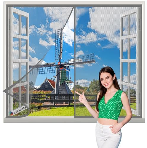 Fliegengitter Tür Magnet Insektenschutz Tür 165x110cm Grau Polyester Lamellenvorhang-mit Klettband Klettverschluss Klemmleiste Fliegenvorhang -Kinderleichte Klebemontage