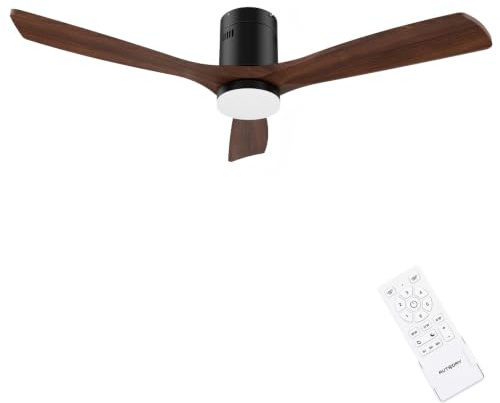 AUTODAY Ventilateur plafond 132 cm en bois foncé avec éclairage LED | 24W Dimmable, Moteur Dc Silencieux 38W, Télécommande Mémoire, 6 Vitesses, Minuterie 1/3/6H, Convient au salon et à la chambre