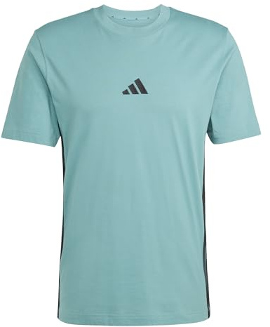 adidas Herren Essential Three Stripes Single Jersey Tee, Powder Teal/Black, XL