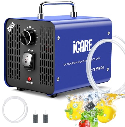 Générateur d'Ozone pour Eau et Air, 45000mg/h Purificateur d'Air à l'Ozone Éliminateur D'Odeurs avec Minuteur pour Salle de Bain, Cuisine, Animaux Domestiques, Voitures, Fumée, Eau, Fruits, Légumes