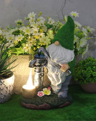 Statue de nain de jardin avec lampe solaire - Décoration extérieure - Nain de jardin - Cadeau pour porche, cour, pelouse, patio, balcon, cour, terrasse