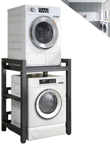 Support de sèche-linge portable à hauteur réglable avec kit d'empilage pour lave-linge et sèche-linge à chargement frontal, capacité de 400 kg, étagère pour petite cuisine ou salle de bain
