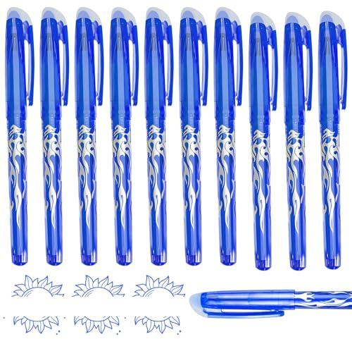 ForestM 10pcs Blue Friction Pens - 0.7mm Erasable Gel Pens with Eraser on End, Ideal for Kids & Adults, School, Office, Work, Paperwork, Stationery Supplies
