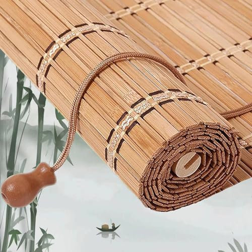 Retro Bambusrollo Blickdicht, 70% Verdunkelungsrollo Bambus Jalousie Raffrollo, Natur Holzrollos, 50-140cm Breit Bambus Raffrollo, Rollo Seitenzugrollo Für Fenster und Türen, Anpassbar