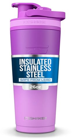 Ice Shaker Insulated Stainless Steel Shaker Bottle | 26oz, Purple Color Rush | Cold for 24+ Hours | Insulated Cup with Twist Agitator | Odor-Free Bottle for Protein Shakes, Water, Smoothies, Cocktails