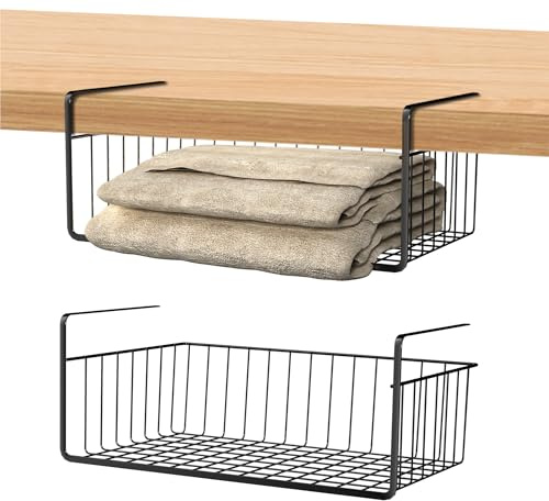 Suusolny 2er Set Hängekorb Unterregal Aufbewahrungskorb Metall Schwarz Korb-Organizer Regaleinhängekorb für Büro Küche Speisekammer Schrank