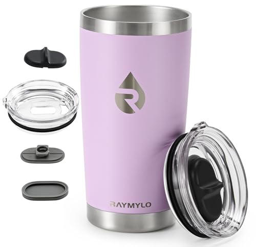 RAYMYLO Insulated Travel Coffee Tumbler 590ml, Detachable Spill-Proof Lid | Stainless Steel Reusable Coffee Mug with Thorough Clean Slider Lid Fits Most Car Cup Holder & BPA Free