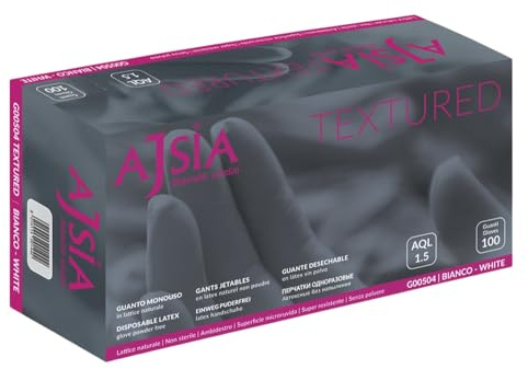 GEF Medica - 100 Guanti in Lattice Premium Textured DPI Cat. III e Dispositivo Medico Classe I, EN ISO 374-5 VIRUS, Senza Polvere Clorinati AQL 1.5, Alta Sensibilità e Presa, Bianco, Taglia L