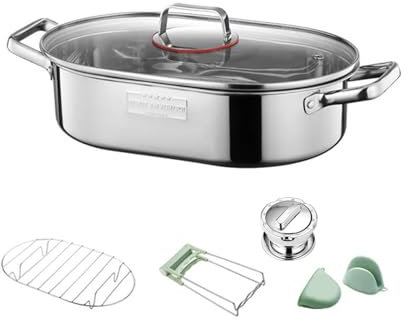 Pentola ovale per pesce in acciaio inox con griglia per cottura a vapore Pentola per pasta pentola ovale per cuocere a vapore pesce bollente zuppa facile da usare