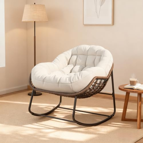 MGMYM Chaise à bascule, Fauteuil à bascule, Allaitement Fauteuil, Rembourré Relax avec accoudoirs, pour chambre d'enfant, chambre à coucher, salon balcon (Beige-O)
