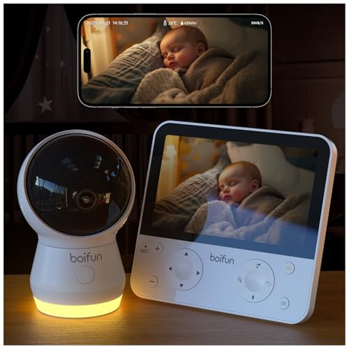 Boifun Baby Monitor 5.5’’ Video Audio con Telecamera 4MP 360° Zoom 4X, WiFi, App controllo fuori casa, AI Intelligente, Audio Bidirezionale, Temperatura & Umidità, Luce Notturna, SD, Batteria 4000mAh
