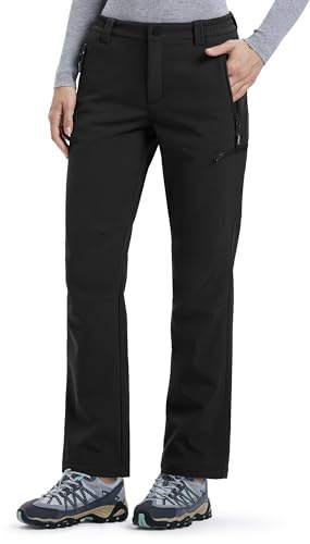 Outdoor Ventures Damen Softshellhose Winter Wasserdichthose Skihosen | Warm, Fleecegefüttert, 4 Reißverschlusstaschen, Gerades Bein, Winddicht, Atmungsaktiv, Schmutz-/Abriebfest, Wanderhose
