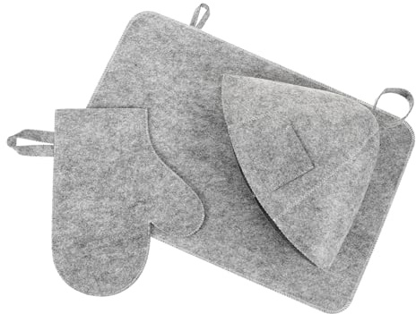 VILLFUL Felt Sauna Accessories Set with Cap Glove and Mat for Men and Women Heat-resistant Hair Protection Comfortable Steam Hat Grey Sauna Supplies for Bathhouse Relaxation