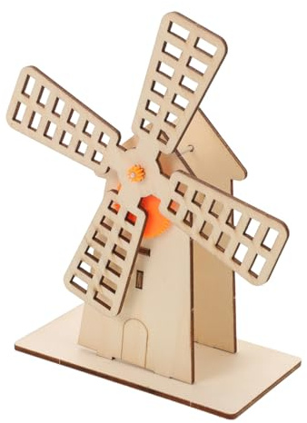 KONTONTY Handmade Wood Windmill Stem Science Kit for DIY Rotating Windmill Model Educational Gear-driven Craft for Engineering Learning and Creative Assembly
