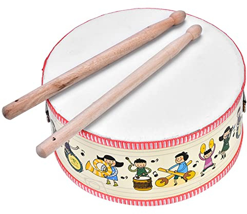 Aramox Tambour à Main en Bois, Jouet de Tambour avec Joli Motif pour Le Plaisir du Rythme, Un Outil d'instrument de Musique pour Les Fêtes, la Maison