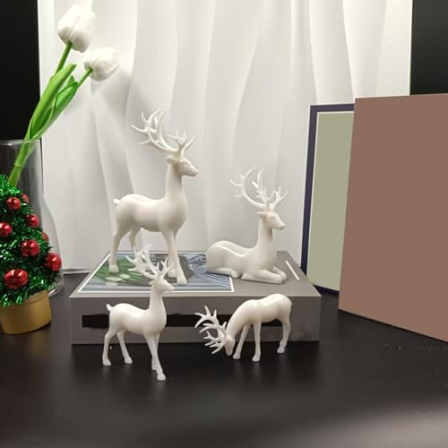 Kashyke 2 Stücks Weihnachtsdeko Rentier Figure Hirsch Elch Statuen Skulpturen Tier Figur Dekofigur Groß,Weihnachten Deko Innen Elegant Rentier Hirsch für Wohnzimmer,Küche,Tisch (Weiß – 4 Stücks)